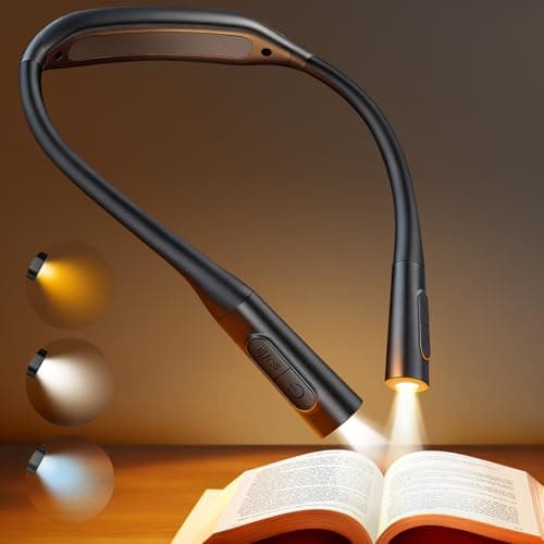 Glocusent Neck Book Light, 1200mAh Rechargeable Neck Reading Light, Hands Free Book Lights for Reading at Night, 5 Colors & 5 Brightness, Private Lightweight Book Reading Light in Bed for Book Lovers - Image 1