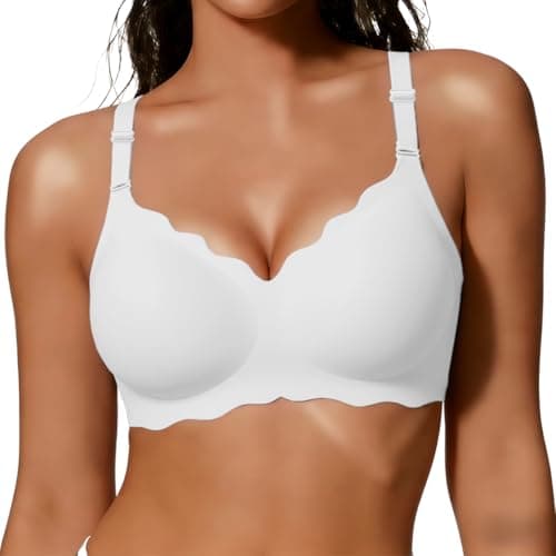 COCOMARTS Jelly Bras for Women No Underwire Scalloped Push Up Wireless Bralettes Seamless Soft Comfort Everyday Tshirt Bra White XX-Large - Image 1