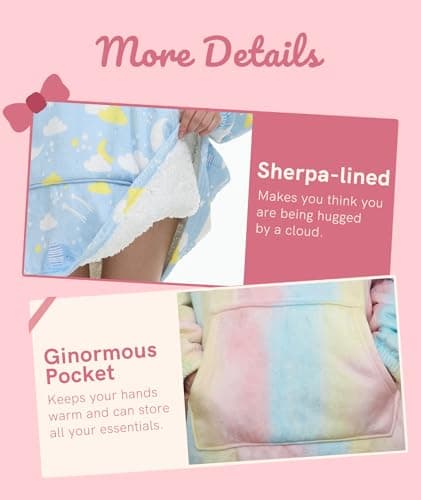 POP CLOSETS Wearable Blanket Hoodie Oversized Sherpa Fleece Sweatshirt Blanket Winter Blanket Hoodie for Adult Cloud&Elephant - Thumbnail 6