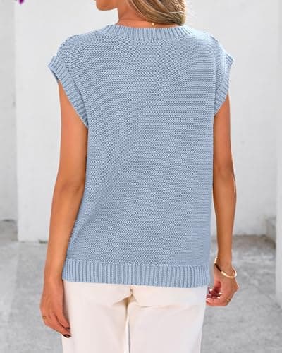 BTFBM Sweater Vest Women Oversized V Neck Cable Knit Casual Pullover Sweaters Fall Outfits 2025 Sleeveless Tops(Light Blue, Small) - Thumbnail 3