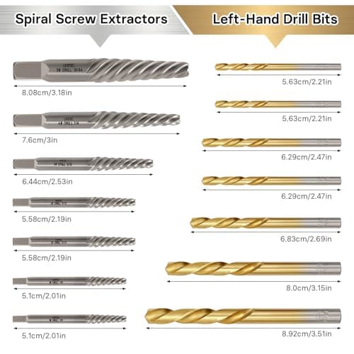 OSTTE Screw Extractor Set 14Pcs, Bolt Extractor Kit with Left Hand Drill Bits Set, Easy Out Tool for Removing Stripped Screws & Broken Bolts, 35# Cr-Mo & 6542 HSS Steel - Thumbnail 2