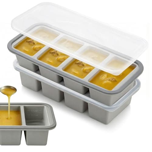 Tvmania 2-Pack Silicone Freezer Tray with Lid - 1 Cup / 4 Compartment Soup Freezer Container for Broth, Sauce & Meal Prep - Large Ice Cube Tray for Whiskey - Stackable, Easy Release, Oven Safe - Image 1