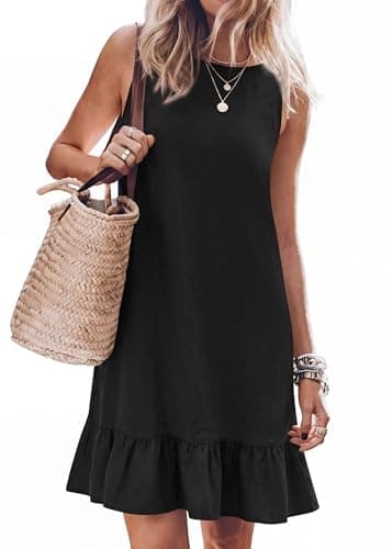 KIRUNDO Women's Casual Summer Dresses 2026 Spring Sleeveless Shift Tank Mini Dress Flowy Ruffle Hem Beach Vacation Sundress(Black, Small) - Thumbnail 4