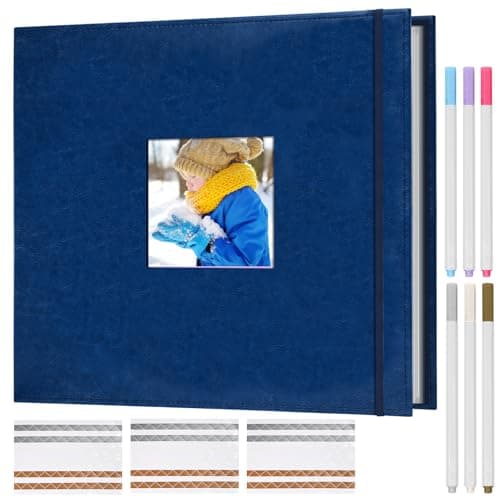 Hiwhy Scrapbook Photo Album, 3 Ring 12"x12" DIY Photo Album, Memory Scrapbook with 50 Sleeves 100 Pages, Perfect for Wedding, Travel, Family, Navy - Image 1
