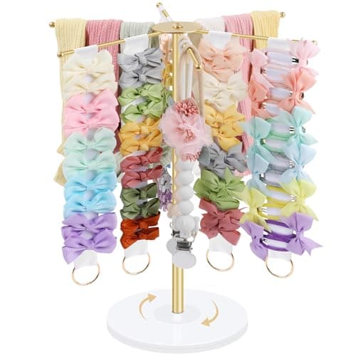 MOFASVIGI Headband Holder Bows Organizer for Girls, Metal Nylon Headbands Stand Hair Bows Storage Display, Hair Accessories Organizer for Baby Toddler Room Decor - Image 1