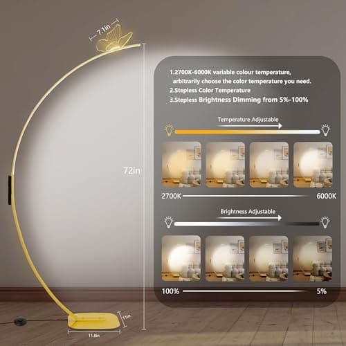 Modern Butterfly Arc Floor Lamp - Dimmable 2000 Lumens Arched Floor Lamp with Remote Control, 3 Color Modes & Foot Switch, Elegant Arc Floor Lamps for Living Room, Bedroom, Office Decor (Gold) - Thumbnail 2