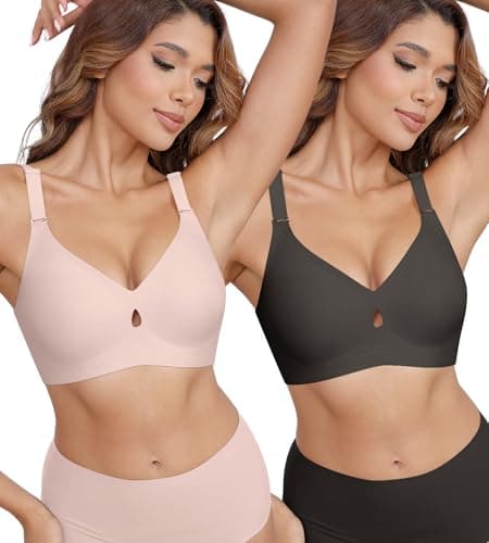 DEANGELMON Bras for Women No Underwire Seamless Bras - Wireless Push Up Full Coverage Bralettes Comfort Bra - Back Fat Smoothing No Wire Bralette for Womens - Padded Soft Lift Bralettes(2P8,L) - Image 1