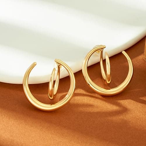 VALLOEY ROVER Stud Earrings for Women 14K Gold Plated Crescent Moon Earrings Stud 925 Sterling Silver Post Everyday Jewelry Gift for Women - Thumbnail 5