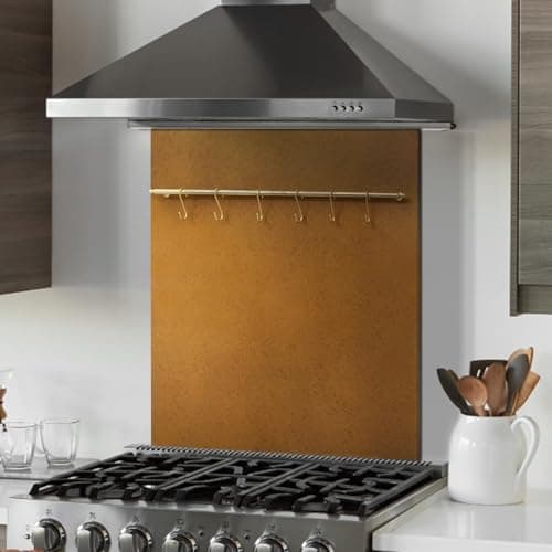 Fietrexa 29.5“x29.5” Brass Finish 304 Stainless Steel Rang Hood Backsplash with Solid Brass Rail & S Hooks,Vintage Style,Kitchen Wall Decor and Protection,Stove Guard. - Thumbnail 6