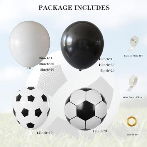 Soccer Balloon Garland Arch Kit, Black White Football Print Balloons Arch Kit with Football Foil Balloons Balloon for Sports Fan Birthday Soccer Theme Party Decorations - Thumbnail 2