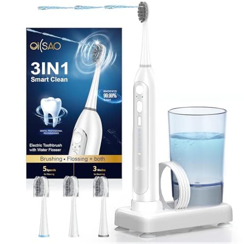 OILSAO Electric Toothbrush with Water Flosser Combo, All in One Sonic Flossing Tooth Brush,3 Modes/5 Floss Speeds,Compact Portable Detachable Handle & Cup,30-Day Battery,for Braces & Sensitive Teeth - Image 1