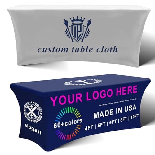 YOUYINYOU Personalized Spandex Table Cloths with Logo Shipping Next Day 4/5/6/8/10FT for Business Tradeshow Events Company Shop Other Important Events (10 FT, Closed Back)