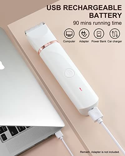 Bikini Trimmer for Women,Painless Electric Razor & Body Shaver for Pubic Hair,IPX7 Waterproof Hair Trimmer Women with Ceramic Blades,USB Rechargeable,Wet/Dry Use,Gifts for Women（White） - Thumbnail 3