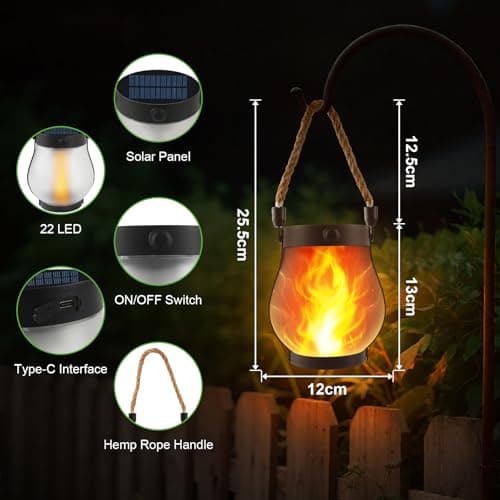 Solar Lanterns Outdoor Lights,Upgraded Flickering Flame Solar Lanterns Lights with 2 Modes Dual Charging USB & Solar, Outdoor Waterproof Hanging Lantern for Party Holiday Yard Patio Path Garden Decor - Thumbnail 6