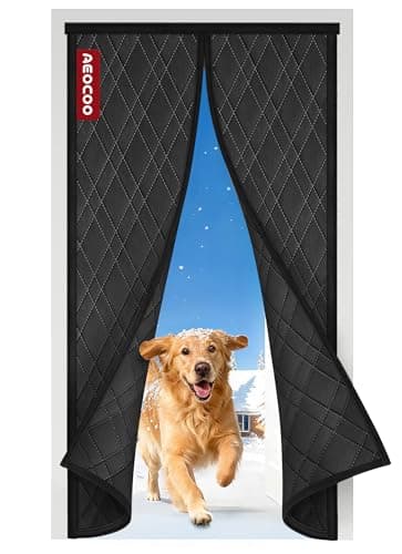 AEOCOO Insulated Door Curtains, Fit Size up to 36 x 80 Inches for Doorways/Front/Back/Basement, Magnetic Thermal Door Cover for Winter, Oxford Filled with Thick Cotton to Keep Warm, Black, Diamond - Image 1