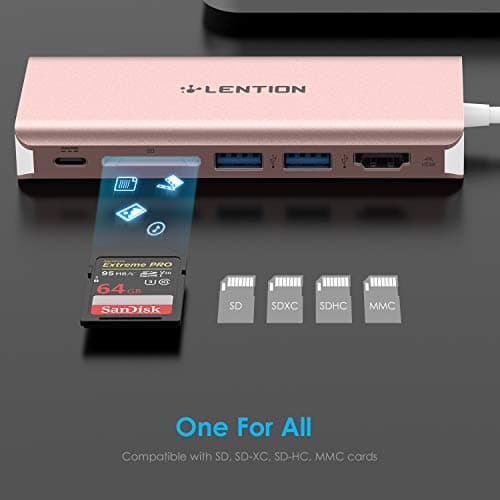 LENTION USB C Hub with 4K HDMI, SD Card Reader, 2 USB 3.0, Type C Charging, 6-in-1 Ethernet Adapter Compatible with 2025-2018 MacBook Pro/Air, 2026 MacBook Neo, Surface/Steam Deck, More(Rose Gold) - Thumbnail 6