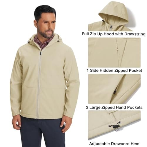M MAELREG Men's Lightweight Softshell Jacket with Hood Fleece Lined Water Resistant Windbreaker Jacket for Hiking - Thumbnail 3