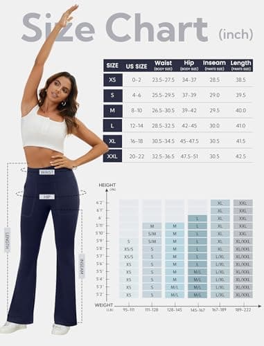 COPYLEAF Flare Leggings for Women High Waisted Yoga Pants with Pockets Workout Gym Work Tummy Control Bootcut Leggings(Navy Blue M) - Thumbnail 6
