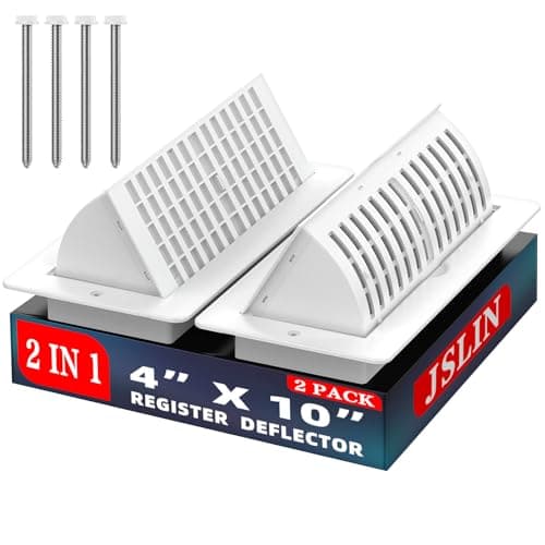 Floor Vent Covers with Vent Deflector, Adjustable Floor Register 4x10, Air Vent Deflector Includes Mounting Screws for Floor Wall & Ceiling for Easy Install, 2 in 1 Floor Vents, White, 2 Pack - Image 1