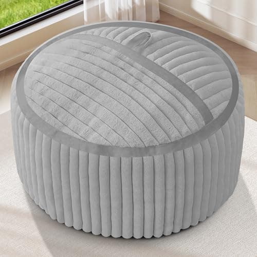 HABUTWAY Bean Bag Chair 3FT Big Bean Bag Chairs for Adults with Memory Foam Filled,3'Beanbag Chair with Soft Faux Fur Cover,Comfy Bean Bag Sofa for Classroom,Living Room,Game Room,Bedroom-Light Grey - Thumbnail 3