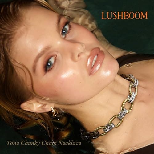 Lushboom 14K Gold Plated Two Tone Chunky Chain Necklace for Women | Trendy Silver Twist Chain Layering Link Necklaces Designer Dupes Jewelry - Thumbnail 3