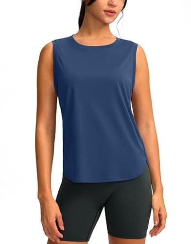 YYV Women's Workout Tank Tops Lightweight Sleeveless Workout Tops Loose Fit Yoga Athletic Running Shirts(Navy X-Small) - Thumbnail 2