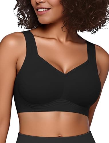 Easybunny Jelly Bras for Women Plus Size Minimizer No Underwire Supportive Full Coverage Wider Straps Seamless Tshirt Bra Black L - Image 1