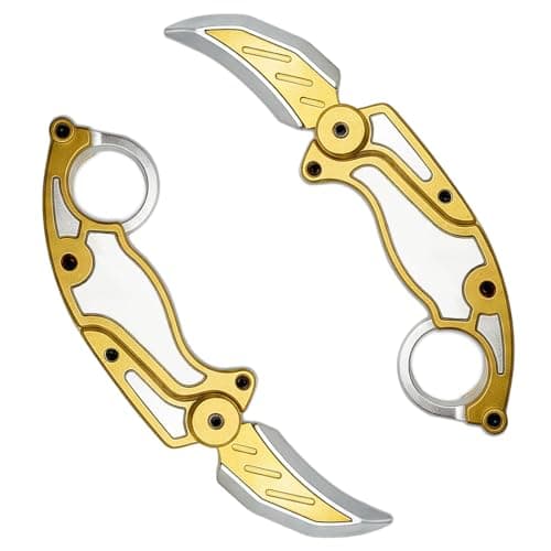 Fidget Claw Toy with Soft Silicone Blade, Plastic Karambit Practice Toy for Finger Spinning, 3D Printed Style Folding Pocket Spinner for Teens and Adults (Gold)