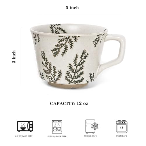 ZPGXLRZ Vintage Ceramic Mug Set - 12 oz Unique Ceramic Coffee Mugs & Tea Cups with Hand-Drawn Patterns, Dishwasher & Microwave Safe, Ideal Gift - Thumbnail 5