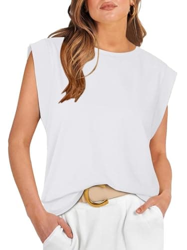 REORIA Womens Summer Cap Sleeve Cotton Tank Tops 2025 Fashion Outfits Business Casual Loose Fit Dressy Basic Tees Teacher Shirt White Small - Image 1