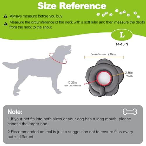 Dog Cone Collar for Large Dogs, Soft Inflatable Dog Donut Alternative After Surgery, Adjustable Protective Pet Recovery Collar, Donut Recovery Collar Prevents Licking for Dogs (Gray, L) - Thumbnail 2