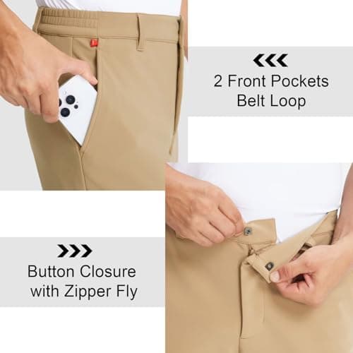 M MAELREG Fleece Golf Pants Men 30"/32"/34" Quick Dry Stretch Water-Resistant Casual Mens Dress Pants with Pockets Khaki - Thumbnail 6