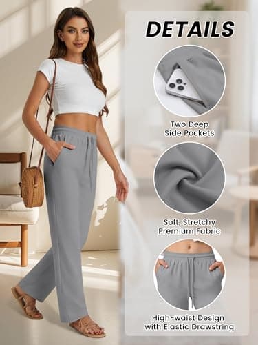 JEKAOYI Womens Wide Leg Casual Pants High Waisted Lounge Pants Comfy Business Work Pants with Pockets Gray - Thumbnail 4