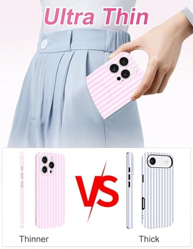 Aitipy Magnetic Striped Phone Case for iPhone 16 Pro, Compatible with MagSafe, Cute Stripe Fashion Aesthetic Soft TPU Slim Shockproof Protective Phone Cover for Women Girls-Pink - Thumbnail 3