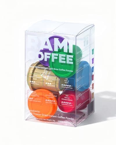 Rami Coffee Cold Brew Freeze Dried Instant Coffee Powder, Various Roast 100% Arabica, 6 Portable Flavors Taster Single Packets for Home Travel Backpacking Camping - Image 1