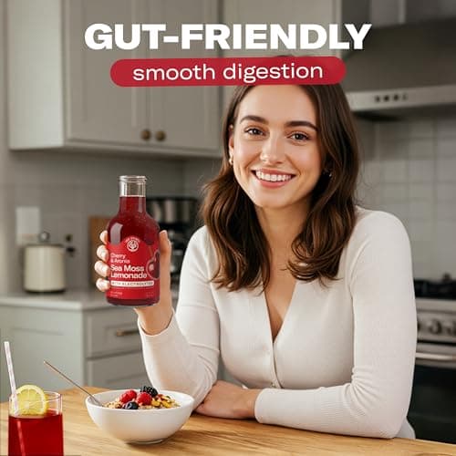 Cherry Aronia Sea Moss Electrolyte Lemonade – Fruit Hydration Drink – No Added Sugar with Sea Moss & Electrolytes – 4 x 12 fl oz Bottles – Made in USA - Thumbnail 4