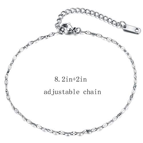 hoduar Ankle Bracelet for Women, Stainless Steel Anklets Set 8.2"+2" Adjustable Waterproof Foot Chain Jewelry Gift - Thumbnail 3