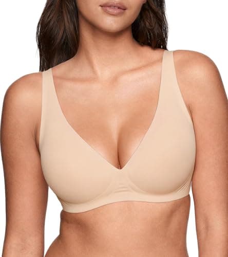 Women's Wireless Jelly Plunge Bra – Deep V Seamless No Underwire, Comfortable T-Shirt Bralettes Push Up Lightly Padded Skin Medium - Image 1