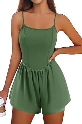 Ekouaer Womens Summer Sleeveless Workout Rompers Athletic Jumpsuit Double Lined Shorts One Piece Gym Yoga Clothes Army Green - Image 1