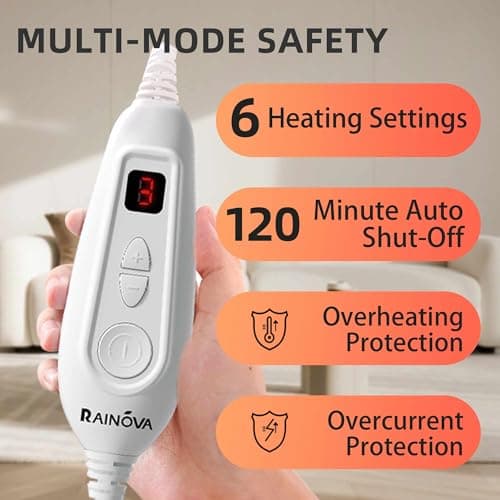 RAINOVA Heating Pad for Back,Neck and Shoulders, Electric Pad with 6 Heat Settings, Birthday Christmas Gifts for Women Men Mom Dad Elderly, Overheating Protection & ETL/UL Certified, Machine Washable - Thumbnail 4