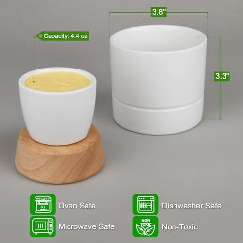 French Butter Dish,Samseel Porcelain Butter Crock with Water Line and Thick Wooden Lid, a Countertop Butter Keeper for Spreadable,Bright White - Thumbnail 2