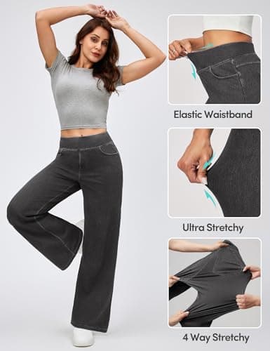 IUGA Wide Leg Jeans Woman High Waisted Pull On Baggy Jeans for Women Stretchy Trendy Womens Jean Straight Casual Denim Pants Gray - Thumbnail 3