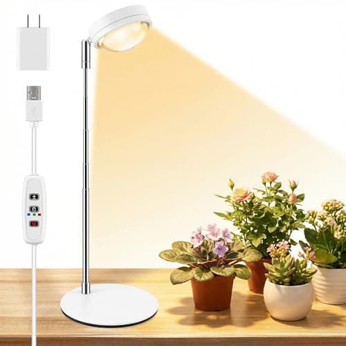 Tmsluody Plant Grow Light, Full Spectrum Grow Lights LED Spotlight with Metal Base, Desk Plant Growing Lamps with Auto On Off Timer 3/9/12H, 6 Brightness Levels, 9.8-25.6'' Adjustable Height - Image 1