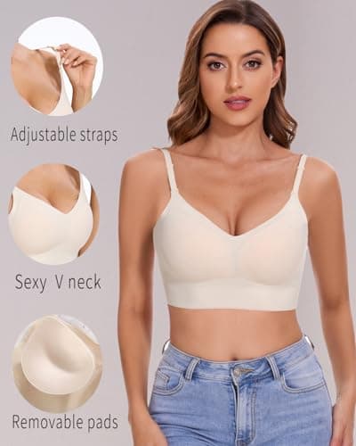 lemolly Low Back Bra - Open Back Backless Bra, Padded Bralette for Women Seamless Multiway Criss Cross Halter Bras XL Nude - Thumbnail 3