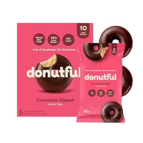 Donutful Chocolate Dipped Mini Donuts – Baked Not Fried, Less Sugar, Nothing Artificial, Non-GMO, Individually Wrapped Snack Packs (30 Donuts/Box) - Image 1