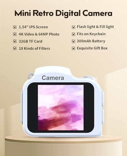 FLATIC Mini Keychain Camera –4K Mini Camera with 32GB Card & Elegant Gift Box, Mini Retro Camera for Kids & Adults, Collectible Vintage Camera Gift for Travel Camp Snap - Thumbnail 2