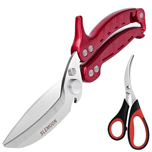 SLEMOON Heavy Duty Poultry Shears Kitchen Salad Scissors for Chicken Turkey Meat Herb Vegetable 2pcs set Burgundy - Image 1