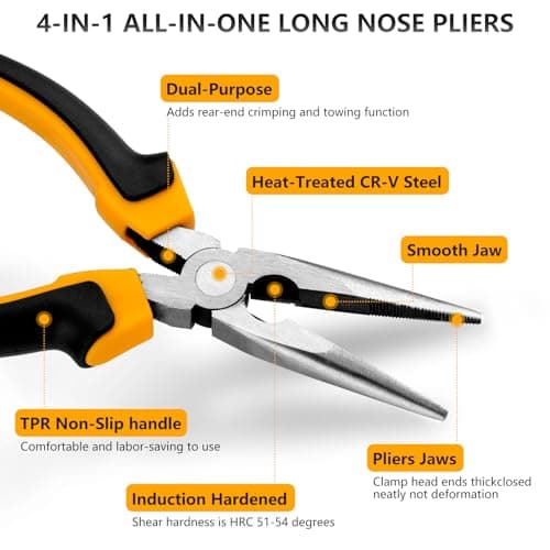 5-Piece Tool Kit 6.65” Needle Nose Pliers + Magnetic Screwdrivers (Phillips/Flathead) – CR-V Steel, Non-Slip Grip for Home Repair, DIY, Electrical Work - Thumbnail 4