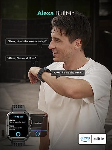 SKG Smart Watch for Men Women, 1.8" Men's Military Smartwatch for Android iPhone with Alexa Built-in, IP68 Waterproof, Fitness Tracker with 100+ Sports, R8 - Thumbnail 3