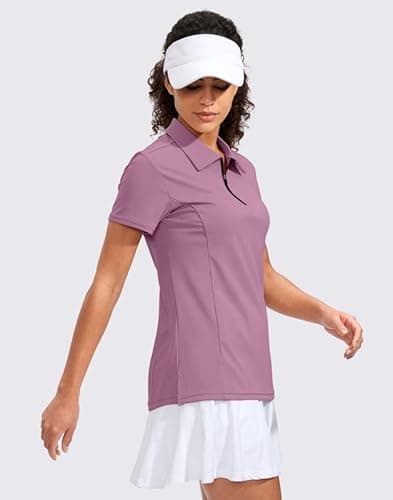 Viodia Women's Golf Shirt Short Sleeve with Zip Up Quick Dry Stretch Tennis Collared Polo Shirts for Women Golf Apparel Clothes Mauve Pink - Thumbnail 4